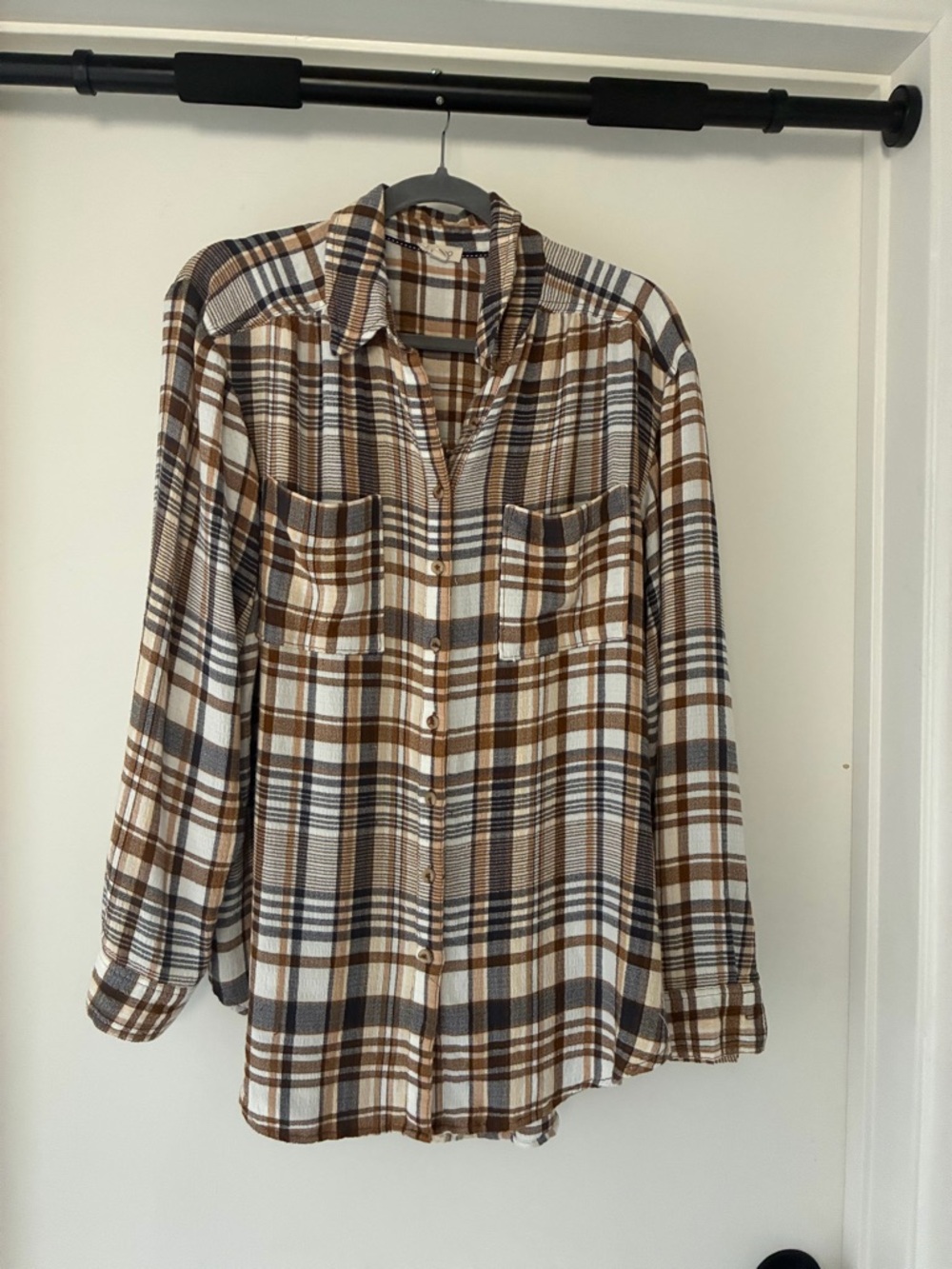 Anthropologie Pilcro Hadley Relaxed Plaid Button Down Shirt Brown Size Medium - Picture 4 of 6
